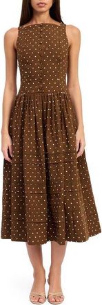En Saison Stella Polka Dot Midi Dress in Brown Ivory at Nordstrom, Size X-Small