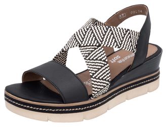 Remonte Keilsandalette REMONTE, Damen, Gr. 37, schwarz-weiss (schwarz, creme), Leder, Schuhe Keilsandalette, Riemchensandale, Sommerschuh, Bequemschuh mit Mus