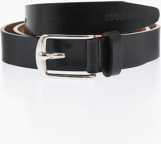 Dsquared2 Solid Color Leather Belt with Silver Tone Buckle 25mm size 105