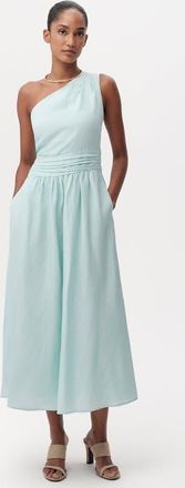 Exquise Burk Elastic Waist Linen Blend Midi Dress in Blue at Nordstrom, Size X-Large