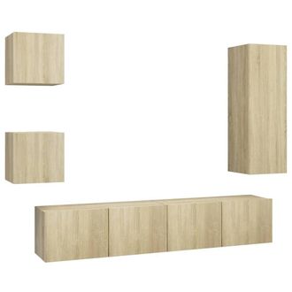 Berkfield Home 5 Piece TV Cabinet Sets Sonoma Oak Engineered Wood in Light Tan
