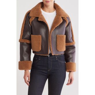 Vigoss Faux Shearling Trimmed Faux Leather Jacket in Chocolate at Nordstrom Rack, Size X-Small