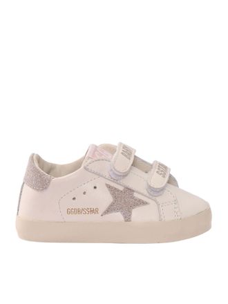 Golden Goose Sneakers Golden Goose Baby School Tomaia In Nappa E Listino Glitter Stella E Tallone Bianco/Platino