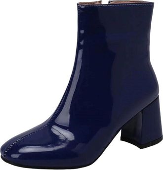 Generic Womens Patent Leather Ankle Boots Waterproof Elegant Side Zip Party Short Dress Shoes