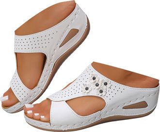 Generic Womens Wedge Heel Sandals Open Toe Sandals Fashion Flower Decoration Bohemian Dress Sandal Lightweight And Comfortable Summer Shoes (White, 4.5)