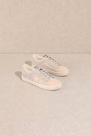 Mi.iM Womens Joann Rubber Sole Lace-Up Rhinestone Suede Star Sneakers In Light Pink