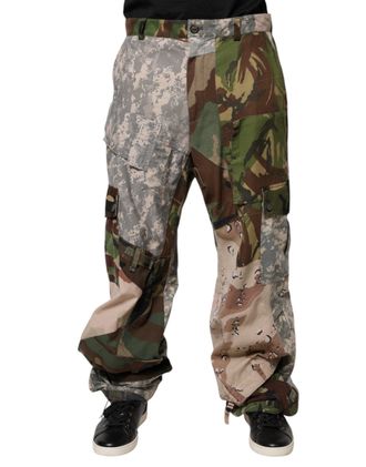 Dolce & Gabbana Mens Multicolor Patchwork Camouflage Cargo Pants Nylon Cotton