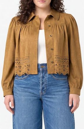Liverpool L.A. Puff Sleeve Laser Cutout Jacket in Caramel at Nordstrom, Size 2X