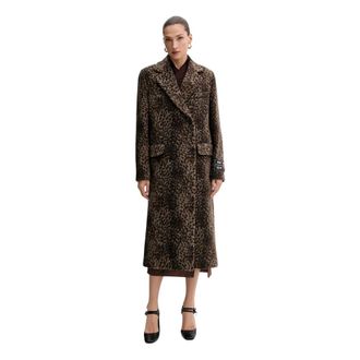 Msgm Msgm, Jassen, Dames, Bruin, M, Wol, Wol met luipaardprint jas