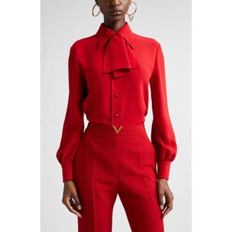 Valentino Solid Silk Cady Couture Button-Up Shirt in Paris at Nordstrom, Size 10 Us