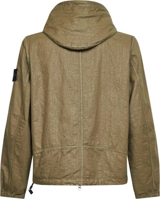 Stone Island Mens Hooded Jacket Panama-Tc Nylon Military Green Polyamide Bomber
