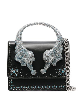 Roberto Cavalli Roar crystal-embellished shoulder bag - women - Bos Taurus/Polyester/Polyurethane - OS - Black