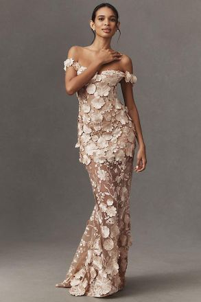 Bronx and Banco Jasmine Strapless 3D Floral Gown