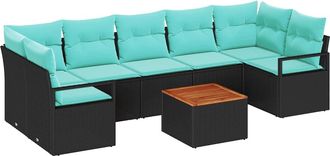 vidaXL Conjunto De Sof&aacute;s De Jard&iacute;n 8 Uds. Negro Rat&aacute;n Sint&eacute;tico Vidaxl