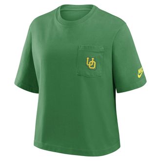 Nike Oregon Legacy Pocket Boxy Nike Womens College T-Shirt in Green | 11CM30DUOV-SYF