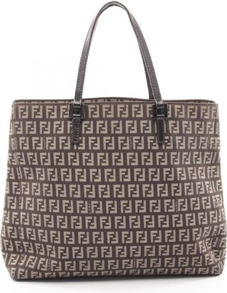Fendi Beige Brown Canvas Leather Handbag Tote Bag (Pre-Owned)