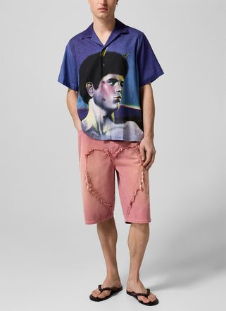 Carne Bollente Mens Love Shorts heart insert pink denim Bermuda short Unisex