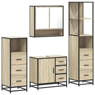 Berkfield Home 4&not;Piece Bathroom Furniture Set&not;Sonoma Oak Engineered Wood in Light Tan