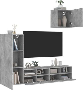 vidaXL Muebles De Tv De Pared 4 Pzas Madera Ingenier&iacute;a Gris Hormig&oacute;n Vidaxl