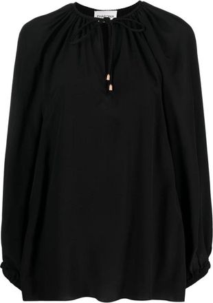 Phaeonia Zwarte Zijden Zelfstrik Blouse - Dames - Blouses - Zwart - M - Overhemden