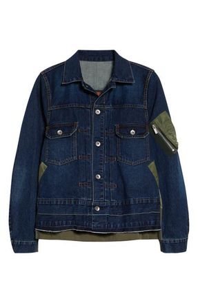 sacai Denim & Nylon Twill Jacket in Blue at Nordstrom, Size 2
