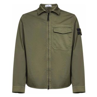 Stone Island Light Jackets, male, Green, 2XL, Stone Island Shirts