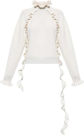 Blumarine Wol trui met ruches - Dames - Coltruien - Beige - M - Wol - Truien & Vesten