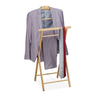 Relaxdays Gal&aacute;n De Noche, Bamb&uacute;, Plegable, Ba&ntilde;o Y Dormitorio, Dama Y Var&oacute;n, Colgador Ropa 110x47x38 Cm Aprox., Natural - Relaxdays