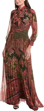 Teri Jon by Rickie Freeman Teri Jon By Rickie Freeman Chiffon Paisley Pleated Skirt Scarf Neck Maxi Dress