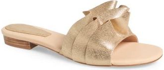 Koko + Palenki Frilly Slide Sandal in Gold Lux Leather at Nordstrom, Size 9.5