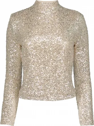Bishop + Young Womens Sublime Funnel Neck Sequin Top In Champagne