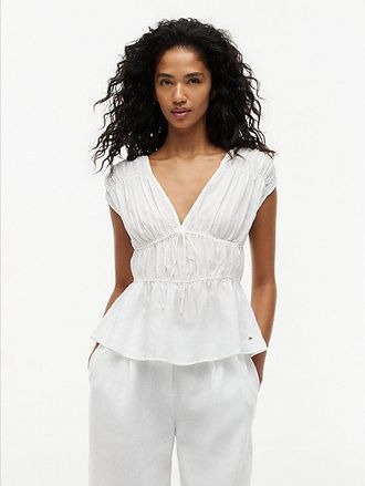 Tommy Hilfiger Regular Fit Sleeveless Smock Blouse With Linen