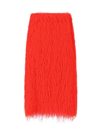 Dries Van Noten Red Sokna Fringe Textured Midi Skirt