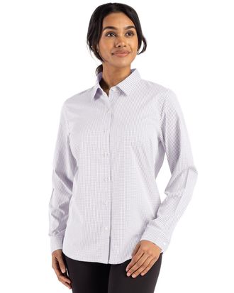 Cutter & Buck Skyline Epic Confidence Recycled Gingham Womens Long Sleeve Dress Shirt