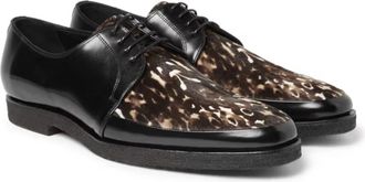 Burberry Leopard Calfskin Tie Ups Loafers Size 44
