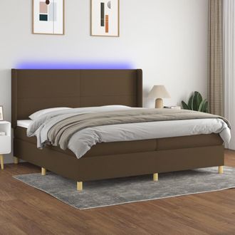 vidaXL Vidaxl - Cama Box Spring Colch&oacute;n Luces Led Tela Marr&oacute;n Oscuro 200x200 Cm