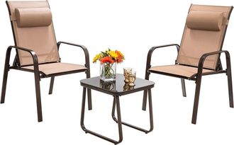 Costway 3-Piece Patio Bistro Furniture Set Outdoor Coffee Table Stackable Chairs Set