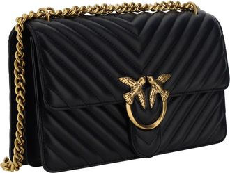 Pinko Womens Love One Classic Shoulder Bag Nero-Antique Gold Calf Leather Bos Taurus