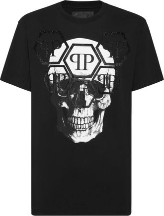 Philipp Plein T-shirt Ronde Hals SS Stones Skull - Heren - T-shirts - Zwart - 3XL - Katoen - Tops