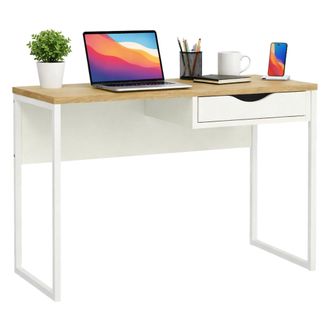 Dmora Escritorio Stephanie, Escritorio Multiusos, Mesa De Oficina Para Pc, El Plan De Trabajo, 110x48 H77 Cm, Blanco - Dmora