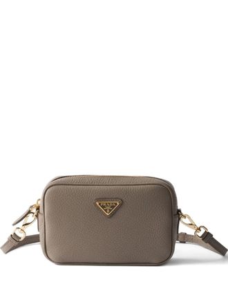 Prada mini zip triangle-logo leather shoulder bag - Grey