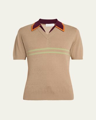 Dries Van Noten Mens Contrast-Trim Knit Polo Sweater