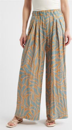 Wit & Wisdom Glider Skyrise Pleated Palazzo Pants in Golden Glow/Jade at Nordstrom, Size X-Large