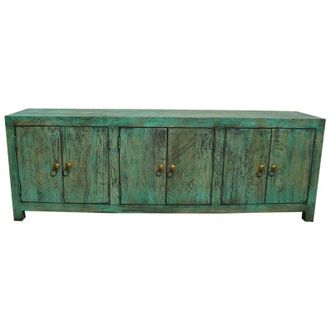 Wanderlust Deco Aparador De Madera De 6 Puertas Acabado Envejecido Verde, 200x40x70h