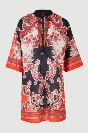 Karen Millen Womens Scarf Mirrored Print Cotton Voile Kimono Beach Mini Dress - Red - Size X-Small