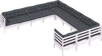 vidaXL Muebles De Jard&iacute;n 11 Pzas Y Cojines Blanco Madera De Pino Vidaxl