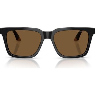 Emporio Armani 55mm Square Sunglasses in Shiny Black/Beige /Brown at Nordstrom