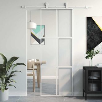 vidaXL Puerta Corredera Vidrio Templado Y Aluminio Blanca 76x205 Cm Vidaxl