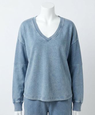 Z Supply Delphine Knit Denim Sweatshirt In Blue