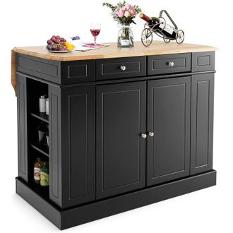 Costway Credenza da Cucina in Legno, Isola da Cucina con Contenitore, con Ripiani Regolabili a 3 Livelli, 120 x 61 x 92 cm, Carico 200 kg (Nero) - Costway